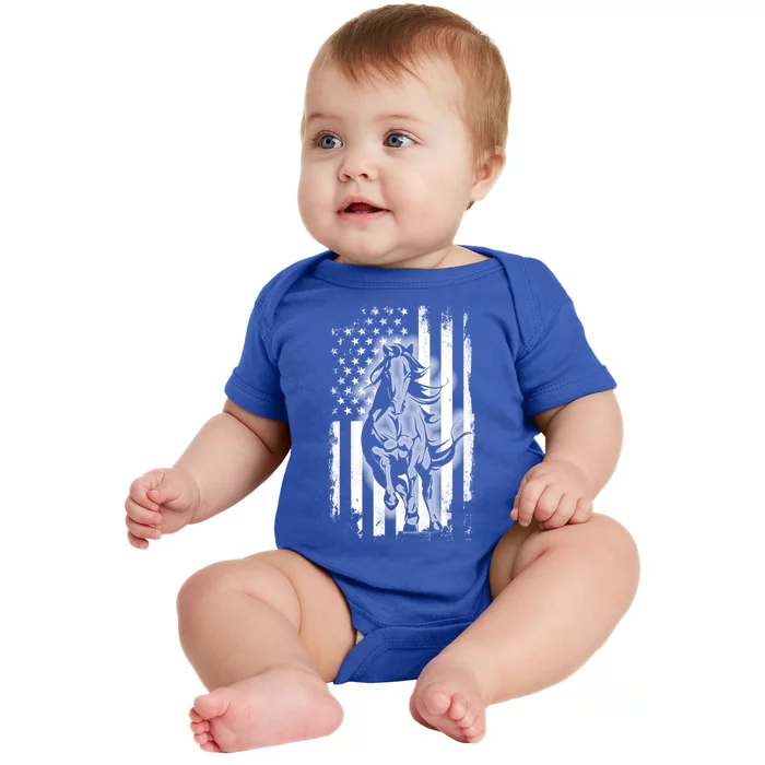 Horse American Flag Cool Usa Patriotic Horseback Riding Gift Cool Gift Baby Bodysuit