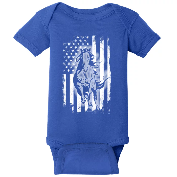 Horse American Flag Cool Usa Patriotic Horseback Riding Gift Cool Gift Baby Bodysuit