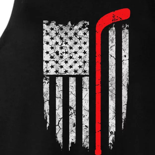 Hockey American Flag Hockey Ladies Tri-Blend Wicking Tank