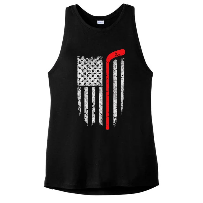 Hockey American Flag Hockey Ladies Tri-Blend Wicking Tank