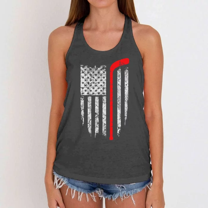 Hockey American Flag Hockey Women's Knotted Racerback Tank