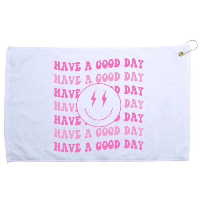 Have A Good Day Pink Smile Face Preppy Aesthetic Trendy Grommeted Golf Towel