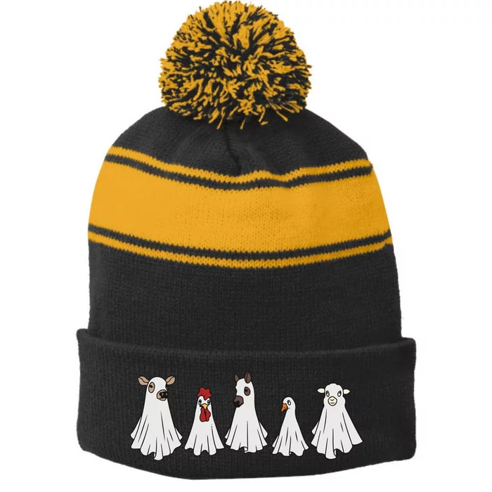 Halloween Animal Ghosts Cow Stripe Pom Pom Beanie