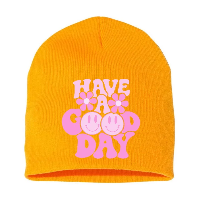 Have A Good Day Retro Smile Face Preppy Aesthetic Short Acrylic Beanie