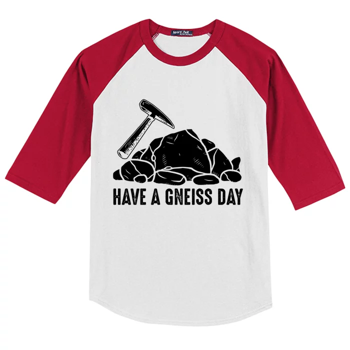 Have A Gneiss Day Geologist Geology Gift Kids Colorblock Raglan Jersey