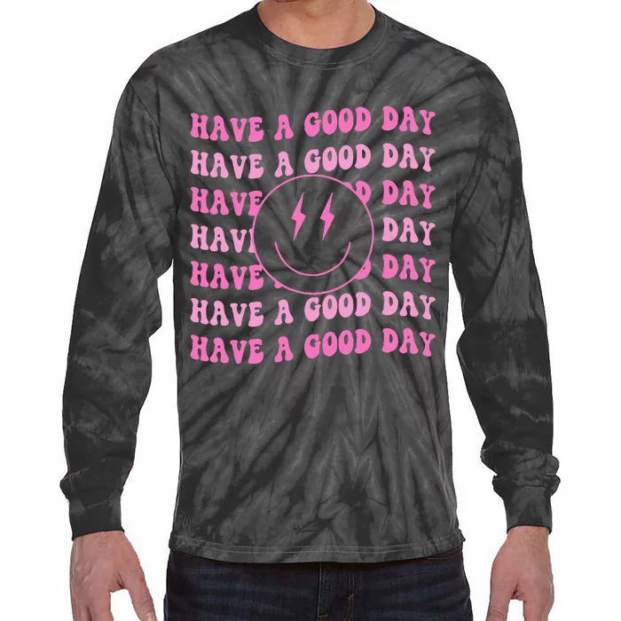 Have A Good Day Pink Smile Face Preppy Aesthetic Trendy Tie-Dye Long Sleeve Shirt