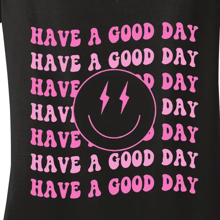 Have A Good Day Pink Smile Face Preppy Aesthetic Trendy Women's V-Neck T-Shirt