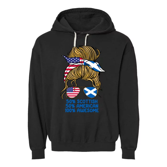 Half American Half Scottish Heritage Scotland Gift Garment-Dyed Fleece Hoodie