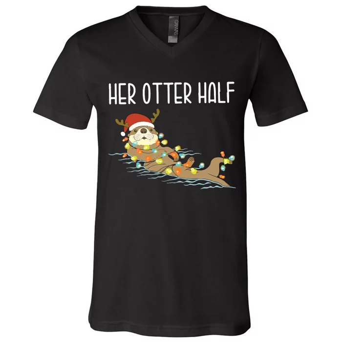 His And Her Christmas Funny Matching Couples Christmas V-Neck T-Shirt