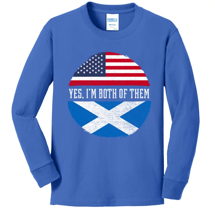 Half American Half Scottish Usa Flag Scotland Heritage Dna Gift Kids Long Sleeve Shirt