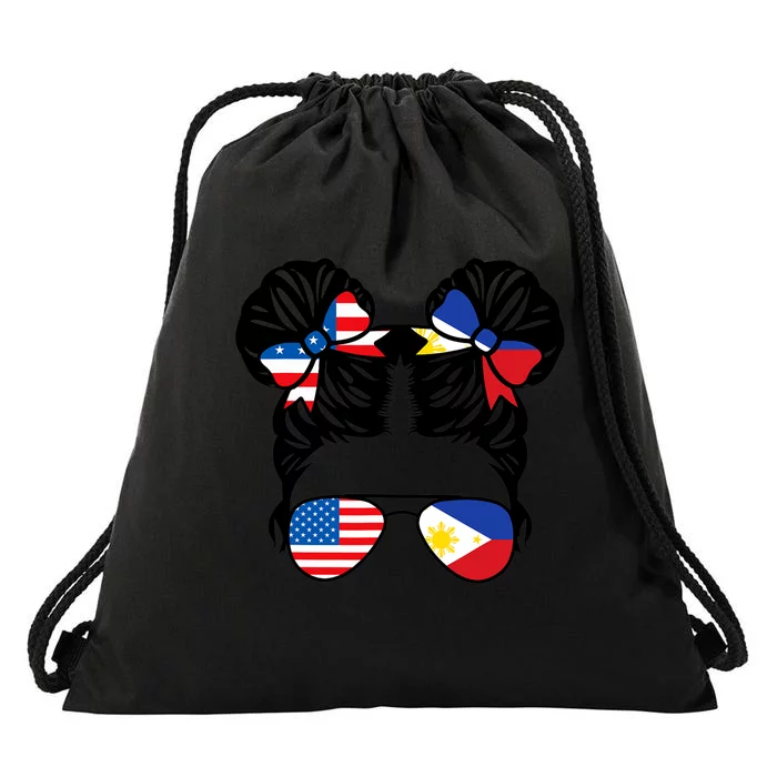 Half American Half Filipino USA Philippine Flag Patriot Drawstring Bag