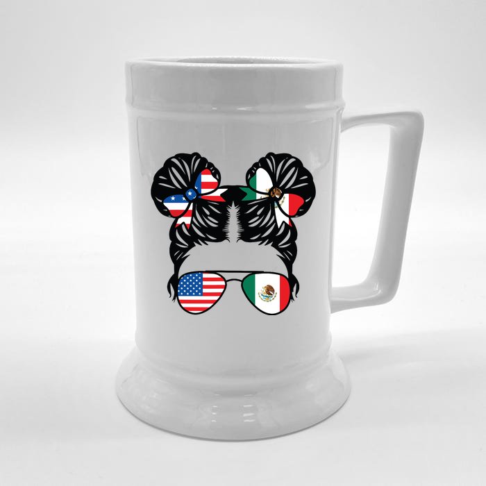 Half American Half Mexican Girl Usa Mexico Flag Patriot Front & Back Beer Stein