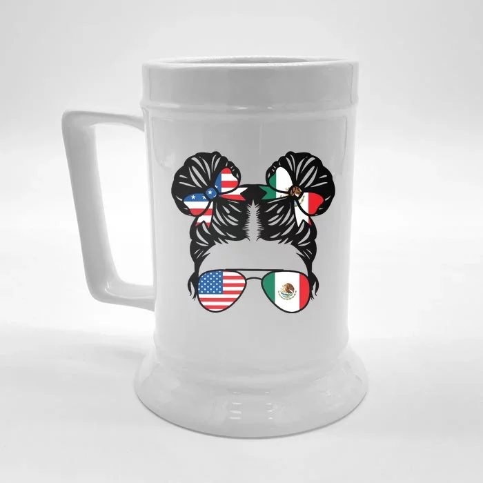 Half American Half Mexican Girl Usa Mexico Flag Patriot Front & Back Beer Stein