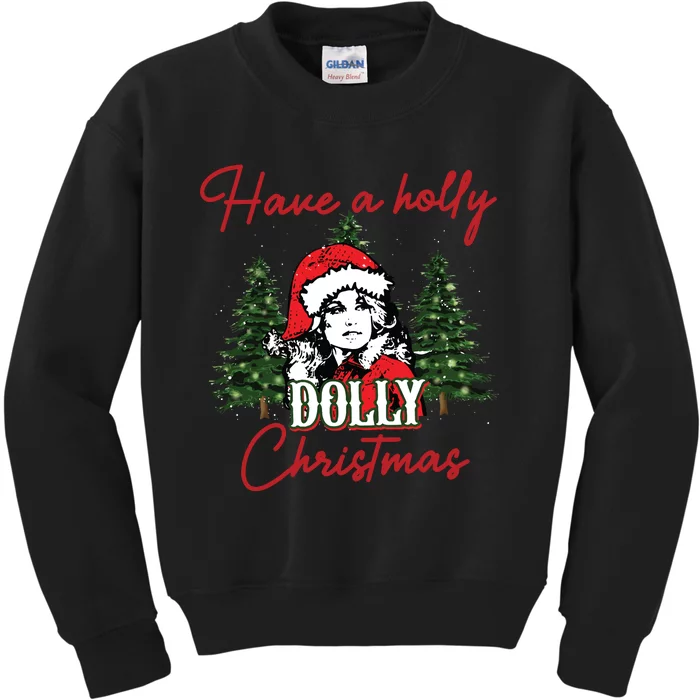 Have A Holly Dolly Christmas Retro Western Xmas Kids Sweatshirt