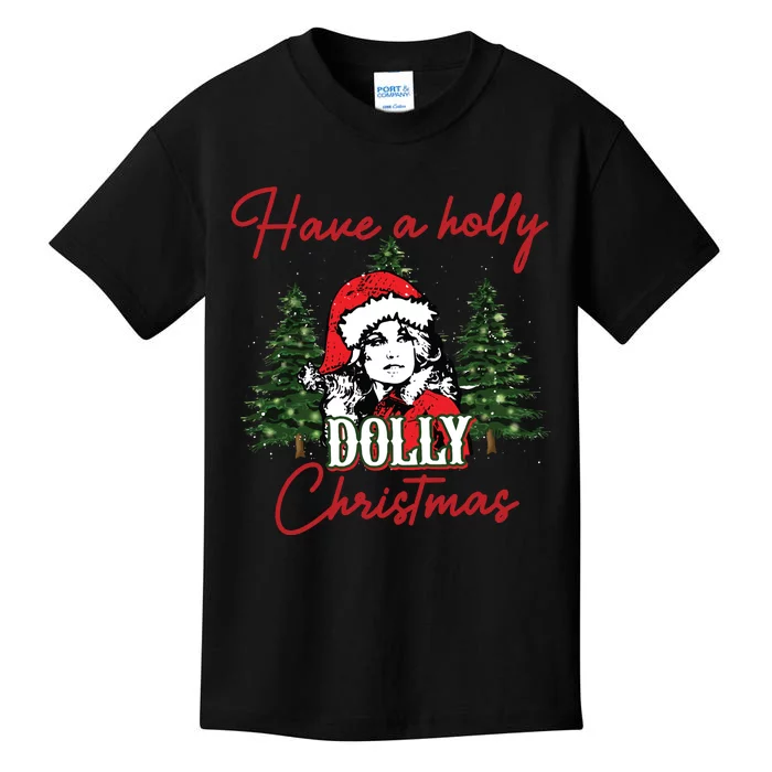 Have A Holly Dolly Christmas Retro Western Xmas Kids T-Shirt