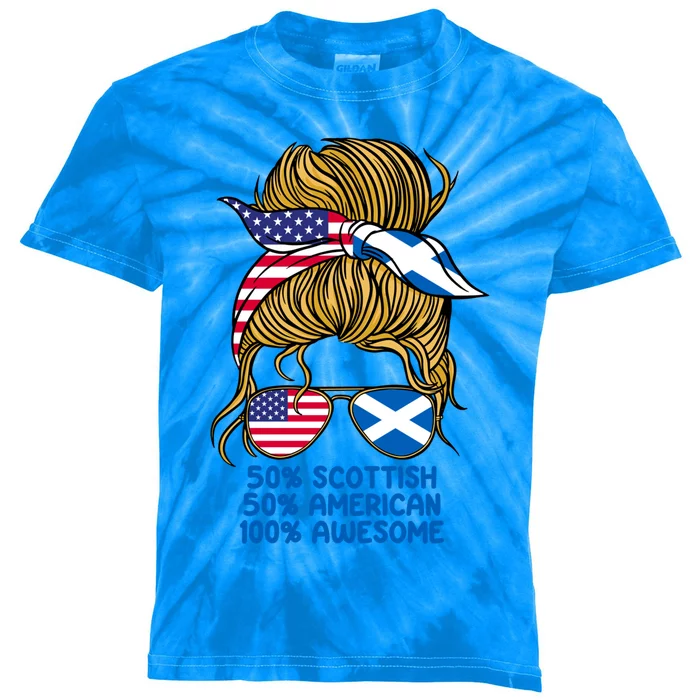 Half American Half Scottish Heritage Scotland Gift Kids Tie-Dye T-Shirt