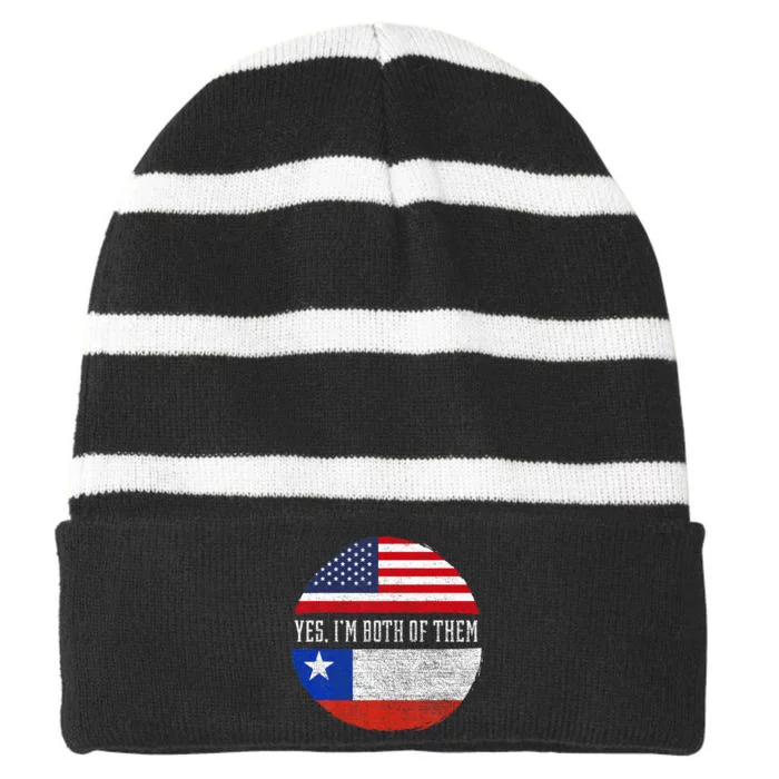 Half American Half Chilean Usa Flag Chile Heritage Dna Striped Beanie with Solid Band