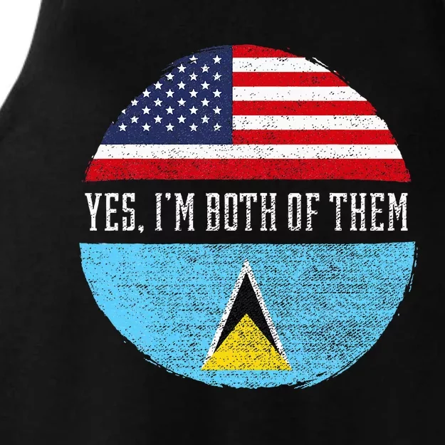 Half American Half Saint Lucian Usa Flag Saint Lucia Dna Ladies Tri-Blend Wicking Tank