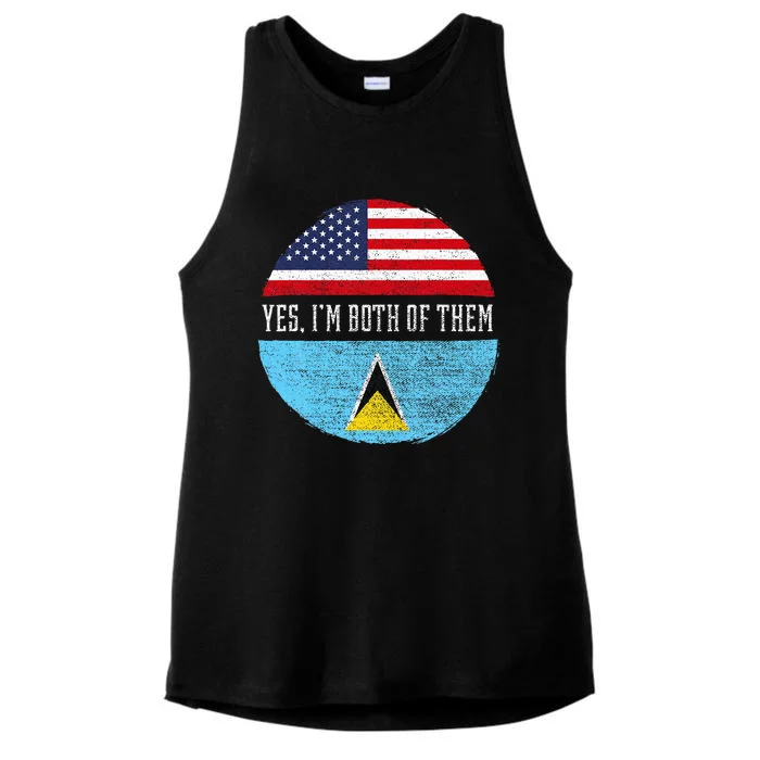 Half American Half Saint Lucian Usa Flag Saint Lucia Dna Ladies Tri-Blend Wicking Tank