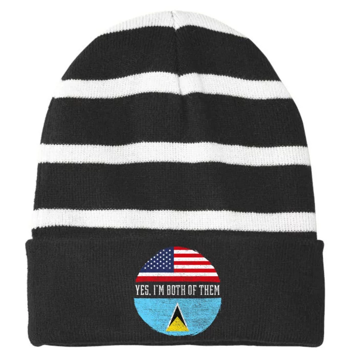 Half American Half Saint Lucian Usa Flag Saint Lucia Dna Striped Beanie with Solid Band