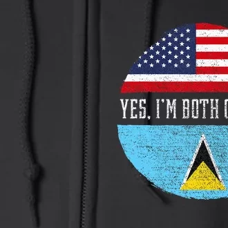 Half American Half Saint Lucian Usa Flag Saint Lucia Dna Full Zip Hoodie