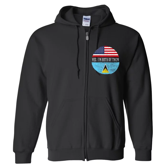 Half American Half Saint Lucian Usa Flag Saint Lucia Dna Full Zip Hoodie