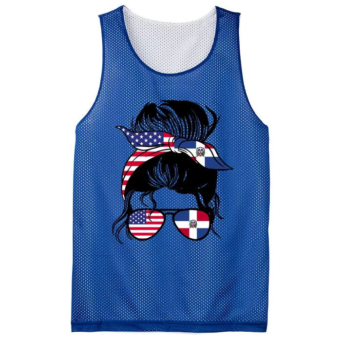 Half American Half Dominican Messy Bun Heritage Dominican Cute Gift Mesh Reversible Basketball Jersey Tank