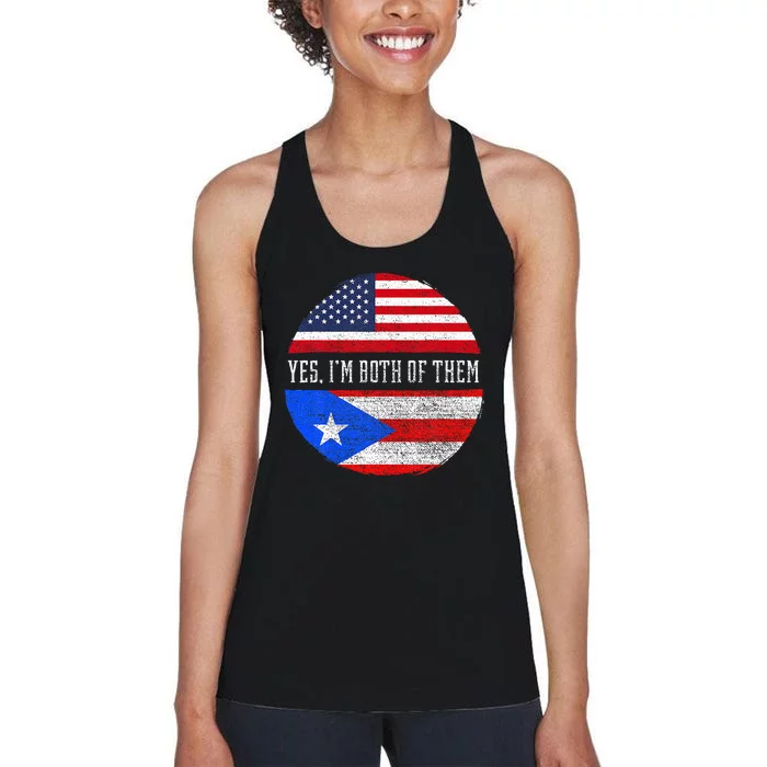 Half American Half Puerto Rican USA Flag Puerto Rico DNA Women's Racerback Tank