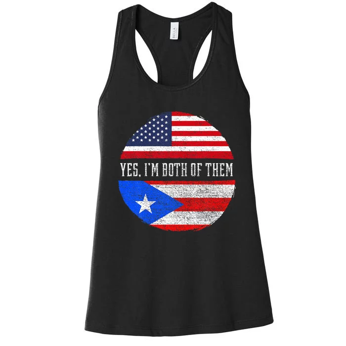 Half American Half Puerto Rican USA Flag Puerto Rico DNA Women's Racerback Tank