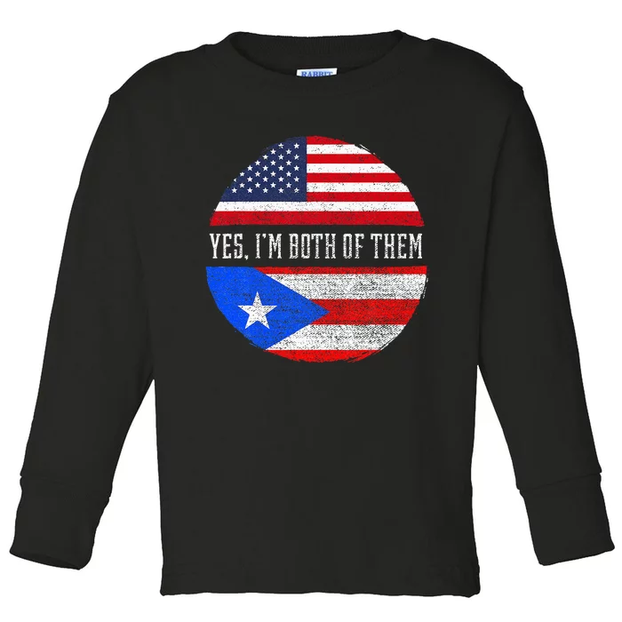 Half American Half Puerto Rican USA Flag Puerto Rico DNA Toddler Long Sleeve Shirt