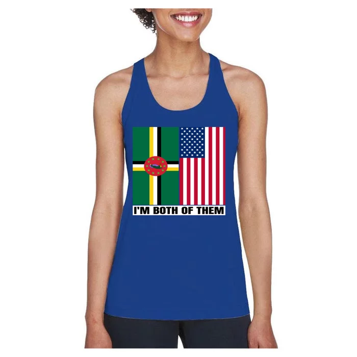 Half American Half Dominican Roots Usa Dominica Island Flag Cool Gift Women's Racerback Tank