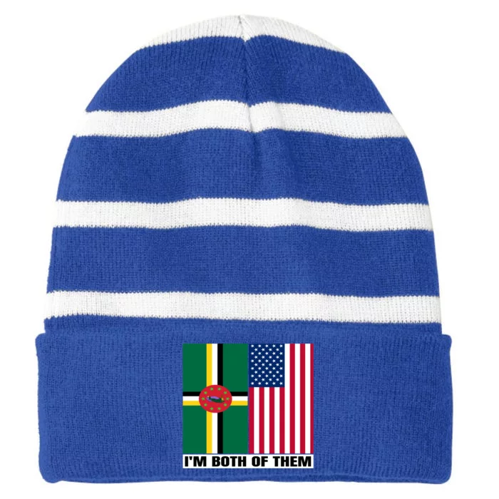 Half American Half Dominican Roots Usa Dominica Island Flag Cool Gift Striped Beanie with Solid Band