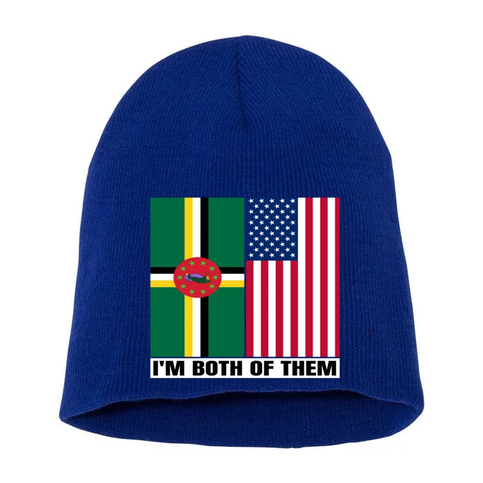 Half American Half Dominican Roots Usa Dominica Island Flag Cool Gift Short Acrylic Beanie