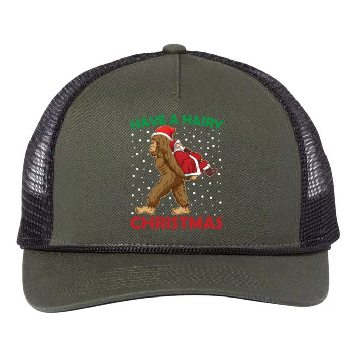 Have A Hairy Christmas Funny Santa Abduction By Bigfoot Cute Gift Retro Rope Trucker Hat Cap