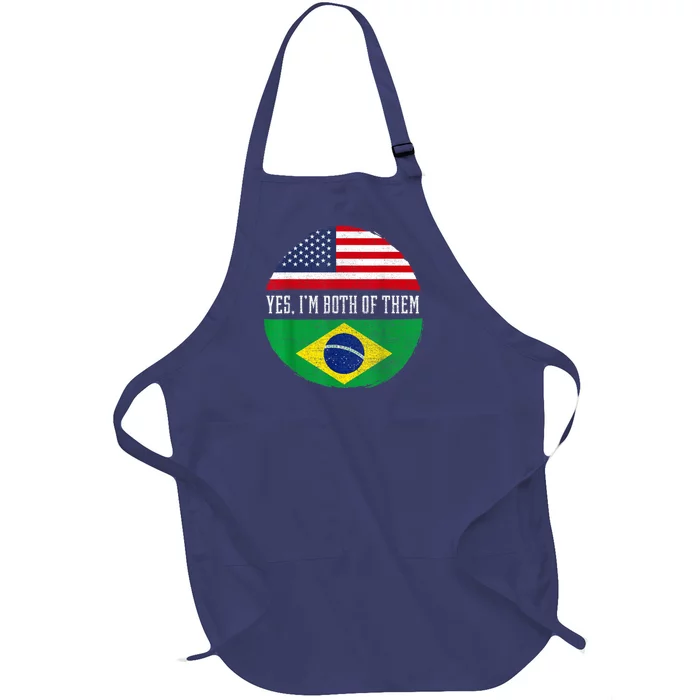 Half American Half Brazilian USA Flag Brazil Heritage DNA Full-Length Apron With Pocket