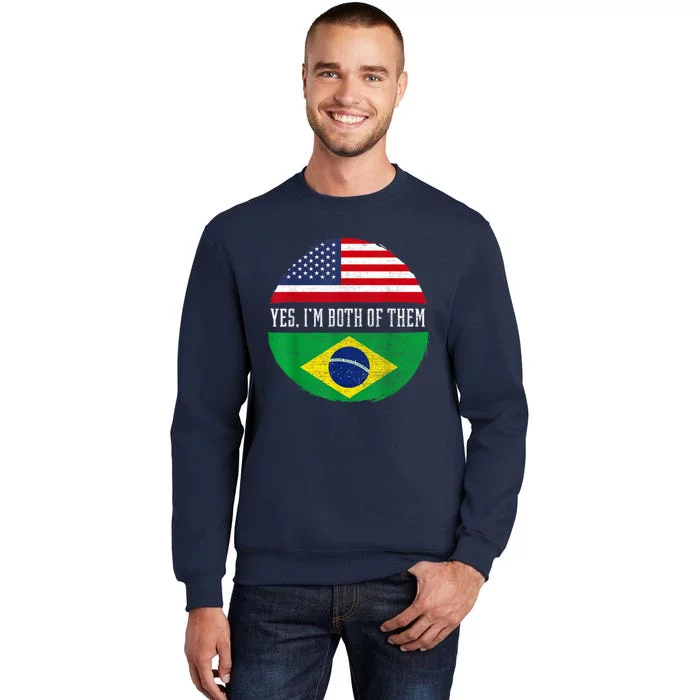 Half American Half Brazilian USA Flag Brazil Heritage DNA Tall Sweatshirt