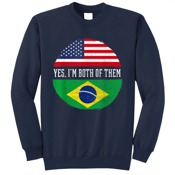 Half American Half Brazilian USA Flag Brazil Heritage DNA Tall Sweatshirt