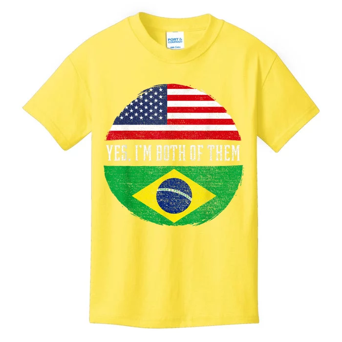 Half American Half Brazilian USA Flag Brazil Heritage DNA Kids T-Shirt