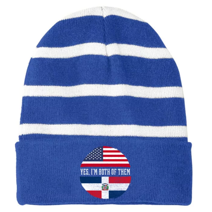 Half American Half Dominican Usa Flag Dominican Republic Great Gift Striped Beanie with Solid Band