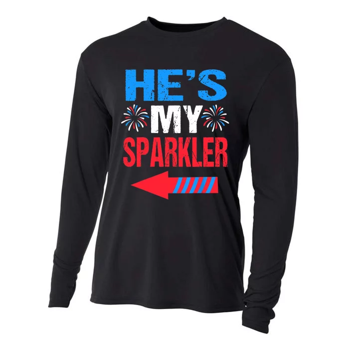 His And Hers 4th Of Julys Couples He's My Sparkler Cooling Performance Long Sleeve Crew