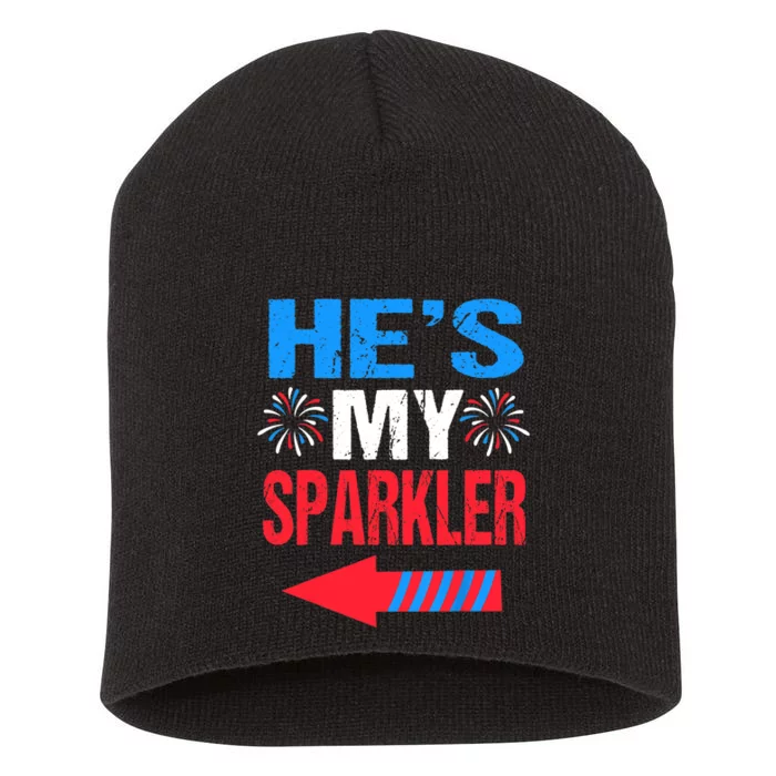 His And Hers 4th Of Julys Couples He's My Sparkler Short Acrylic Beanie