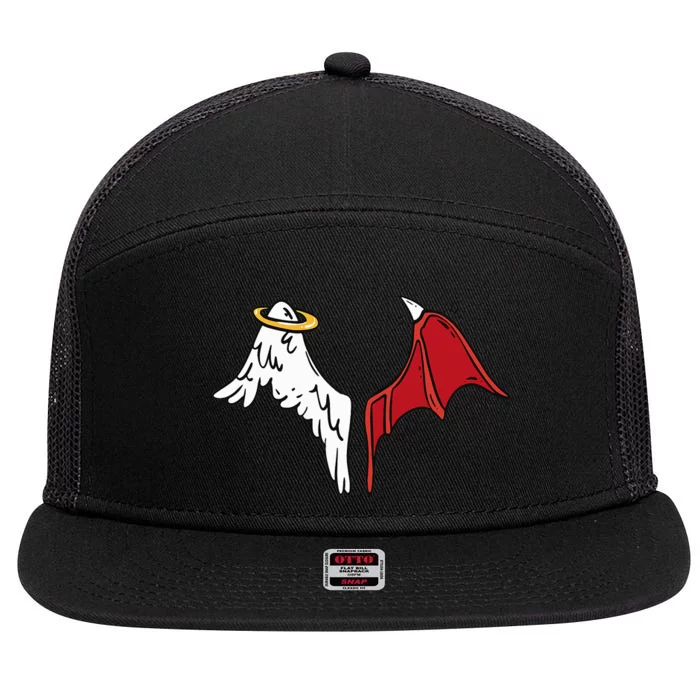 Half Angel Half Demon Wings 7 Panel Mesh Trucker Snapback Hat