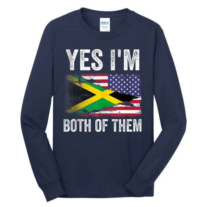 Half American Half Jamaican Usa Flag Jamaica Heritage Dna Tall Long Sleeve T-Shirt