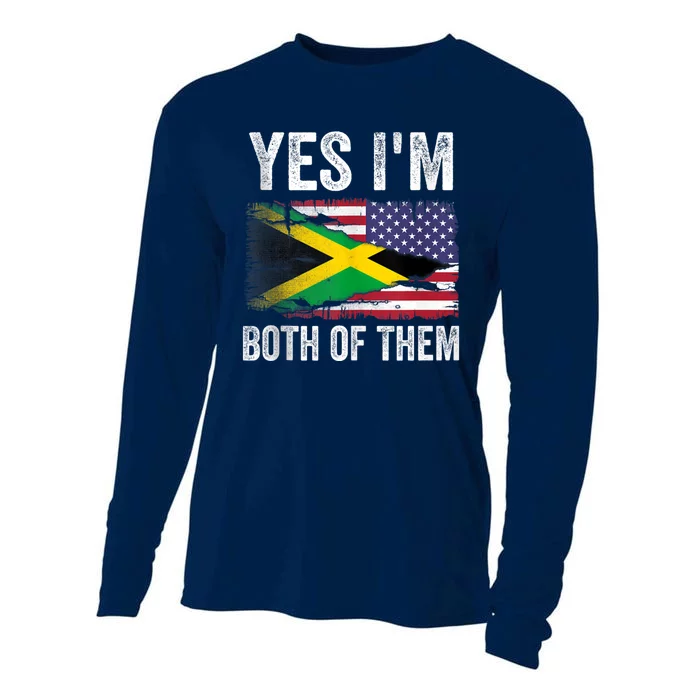 Half American Half Jamaican Usa Flag Jamaica Heritage Dna Cooling Performance Long Sleeve Crew