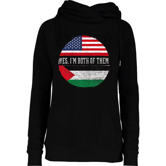 Half American Half Palestinian USA Flag Palestine Heritage Womens Funnel Neck Pullover Hood