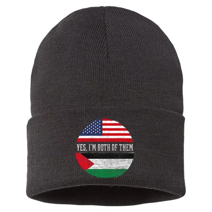 Half American Half Palestinian USA Flag Palestine Heritage Sustainable Knit Beanie