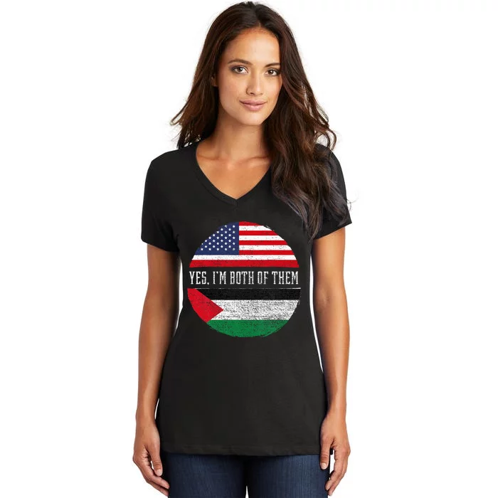 Half American Half Palestinian USA Flag Palestine Heritage Women's V-Neck T-Shirt