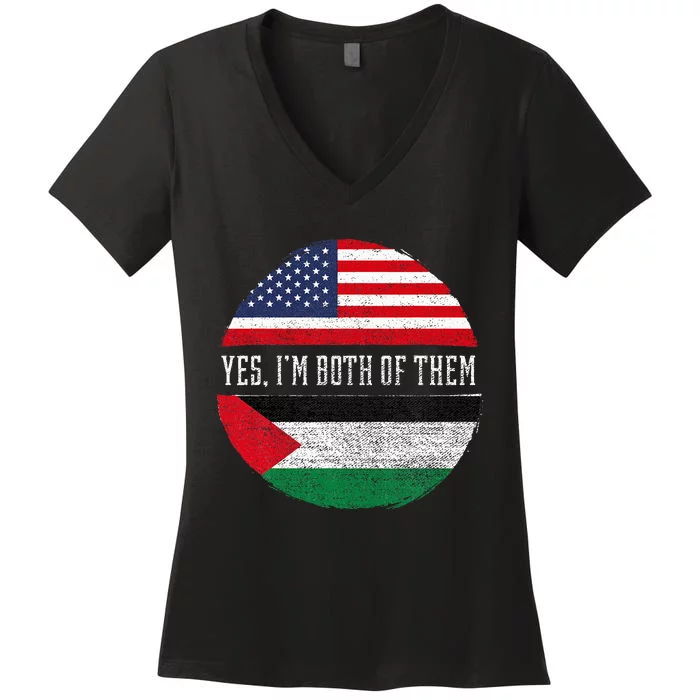 Half American Half Palestinian USA Flag Palestine Heritage Women's V-Neck T-Shirt