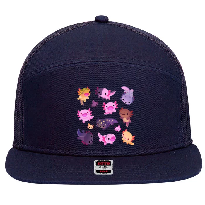 Happy Axolotl 7 Panel Mesh Trucker Snapback Hat