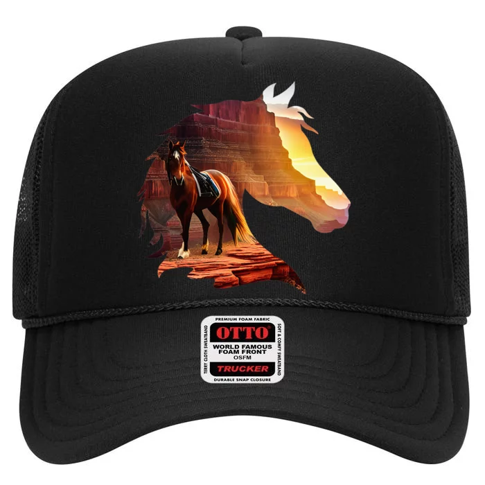 Horse Art Horse Lover Horse Riding Lover High Crown Mesh Trucker Hat